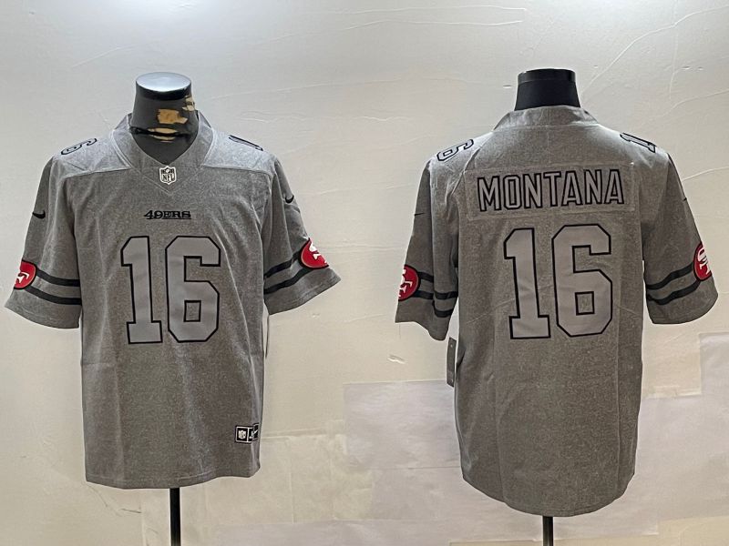 Men San Francisco 49ers #16 Montana Grey Throwback 2024 Nike Limited NFL Jersey style 1230